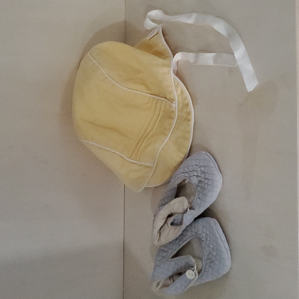 Vintage baby bonnet and Mary Jane style booties